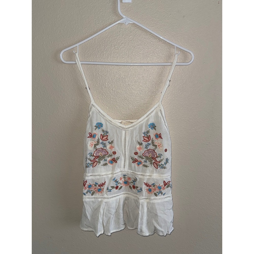 Altar'd State Embroidered Boho Camisole Top White Floral Lace Peplum Small
